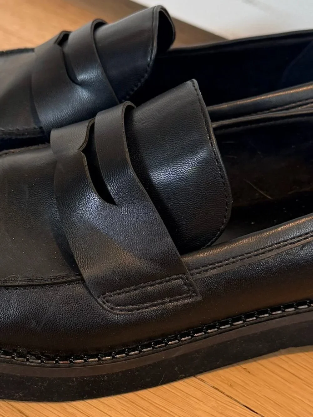 BCBGeneration Black Leather Platform Penny Loafers